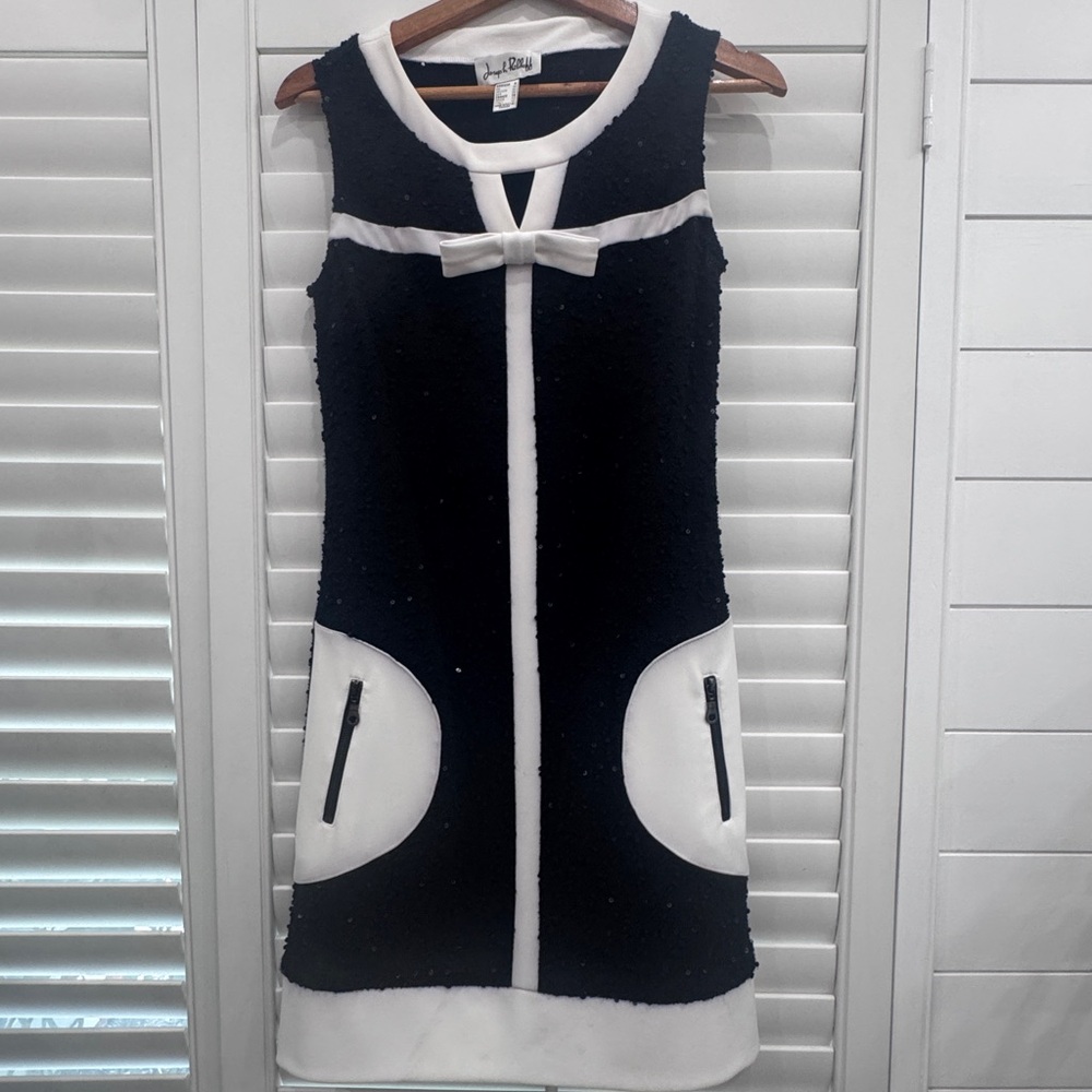 Joseph Ribkoff Black and White Bow Mini Dress
